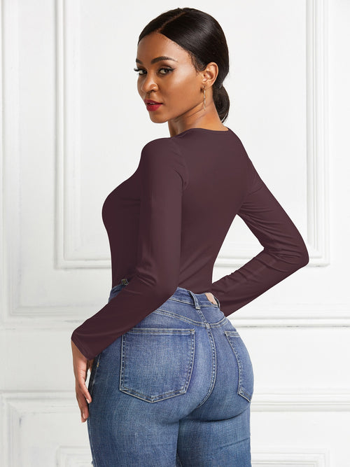 Elegant Round Neck Long Sleeve Bodysuit