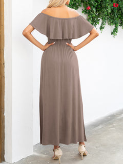 Elegant Off-Shoulder Slit Maxi Dress