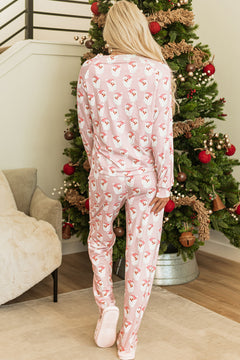 Festive Pink Santa Striped Loose Fit Lounge Set