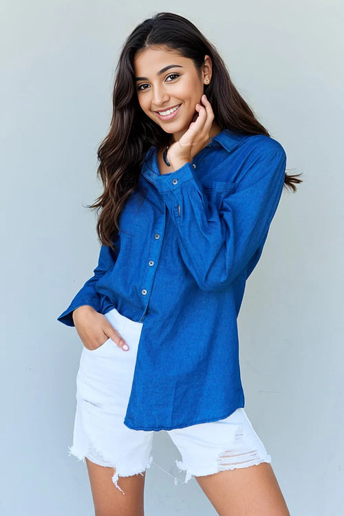 Denim Dream Button Up: Style meets comfort! 🌟