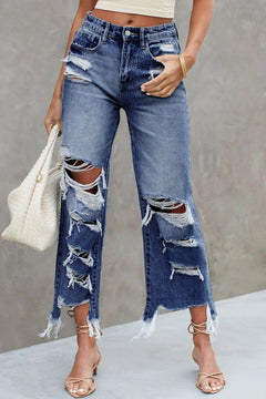 Sky Blue Distressed High Waist Jeans: Stylish!