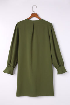 Elegant Green Shirt Dress with Ruffled Sleeves