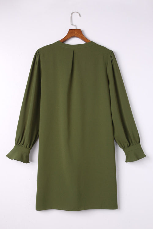 Elegant Green Shirt Dress with Ruffled Sleeves