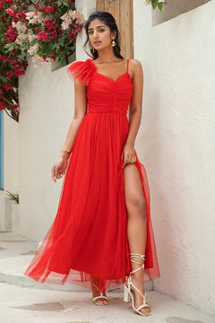 Opulent Elegance Ruched Slit Dress