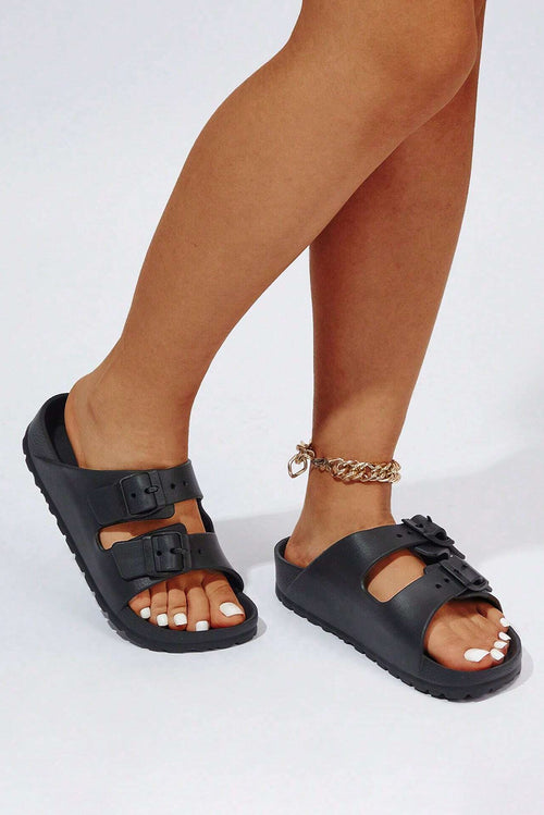 Opulent Black EVA Double-buckle Slippers