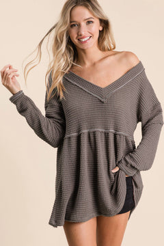 Effortless Charm: BiBi Waffle Babydoll Blouse