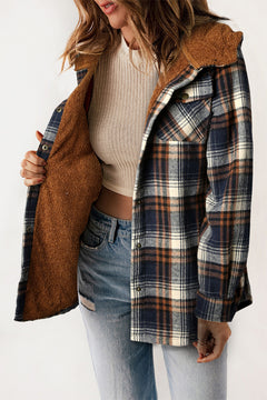 Snuggly Khaki Plaid Sherpa-Lined Hooded Shacket