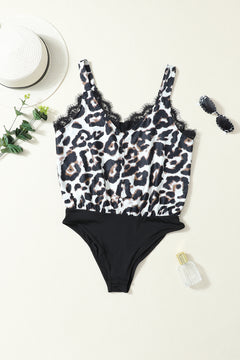 Leopard Lace Trim Bodysuit: Unleash Your Wild Side.