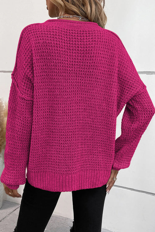 Chic Buttoned V Neck Drop Shoulder Sweater