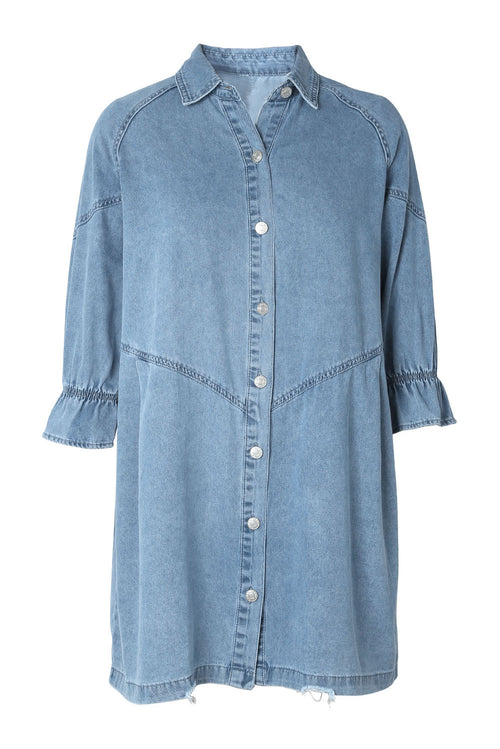 Sky Blue Elegance: Buttoned Denim Dream