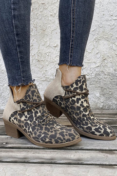 Leopard Elegance: Luxe Patchwork Heel Booties