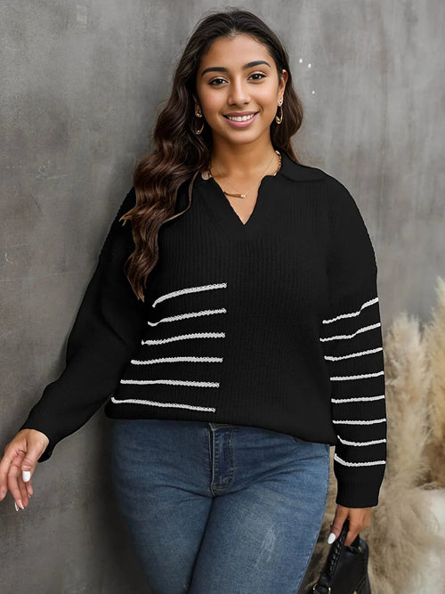 Enchanted Rose Striped V-Neck Sweater