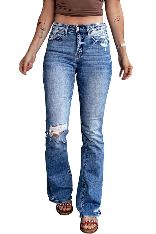 Blue Distressed Flare Jeans: Elevate your denim!