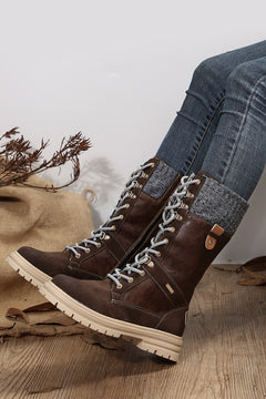 Luxurious Wool Knit Patchwork Leather Boots