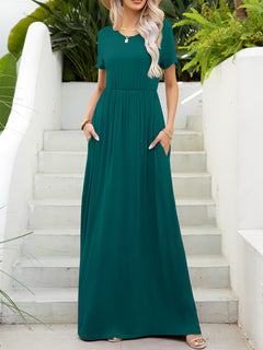 Chic Solid Maxi Dress: Highly Stretchy, Pockets