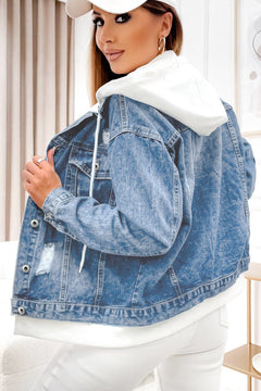 Sky Blue Distressed Hooded Denim Jacket: Stylish Comfort