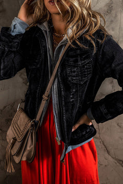 Snug & Stylish: Black Denim Jacket with Hood