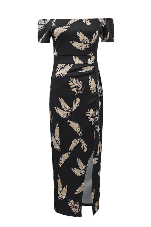 Refined Elegance Black Pattern Midi Dress