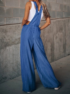 Plush Indigo Distressed Wide-Leg Overall