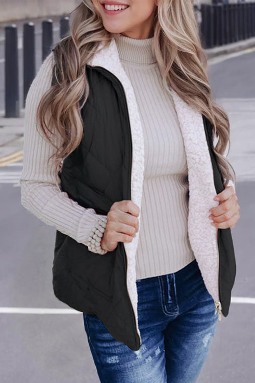 Pink Fleece Lined Quilted Vest Coats