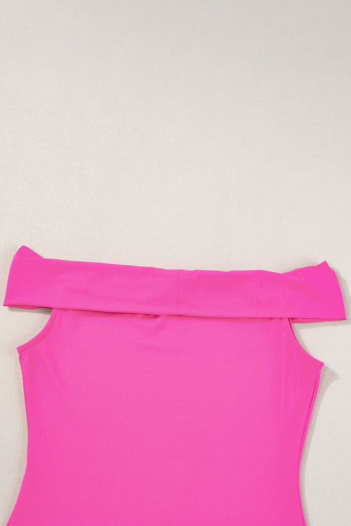 Bright Pink Folded Off Shoulder Slim Top