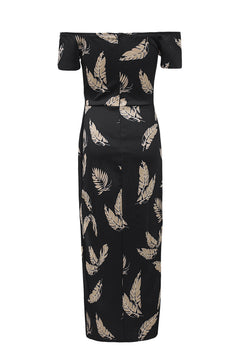 Refined Elegance Black Pattern Midi Dress