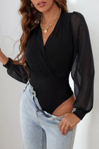 Surplice Mesh Long Sleeve Bodysuit