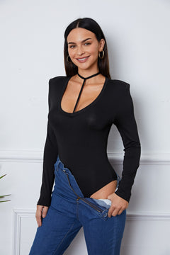 Elegant Long Sleeve Scoop Neck Bodysuit