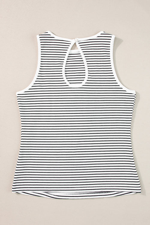 Green Stripe Striped Print Ribbed Knit Sleeveless Top