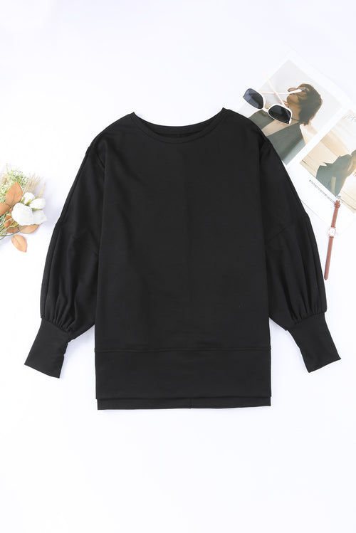 Black Patchwork Drop Shoulder Oversized Top