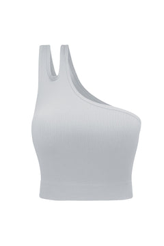 Gray Ribbed Split Shoulder Sports Bra