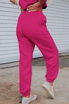 Rose Red Lattice Textured Athleisure Set