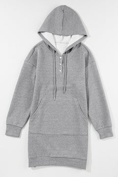 Elegant Gray Textured Hooded Mini Dress