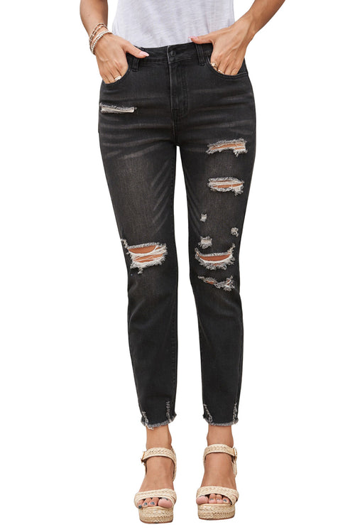 Comfy Cool Black Distressed Boyfriend Denim Pants!