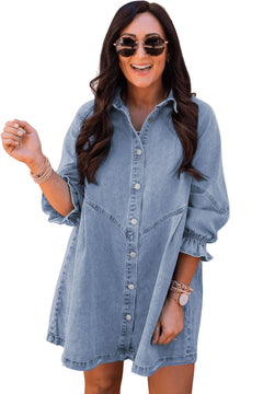 Sky Blue Elegance: Buttoned Denim Dream