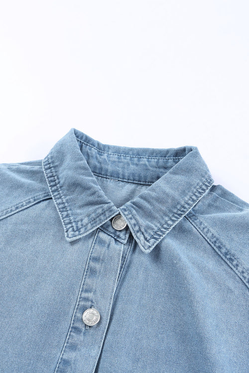 Sky Blue Elegance: Buttoned Denim Dream