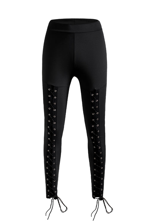 Lace-Up Black Grommet Leggings: Edgy Comfort Style