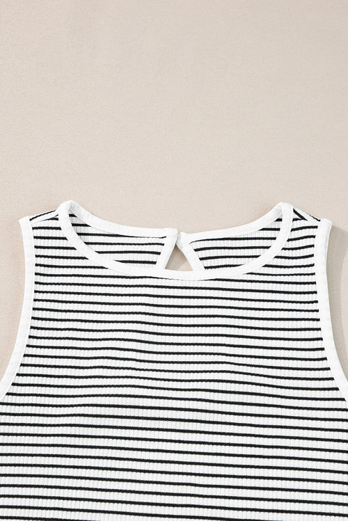 Green Stripe Striped Print Ribbed Knit Sleeveless Top