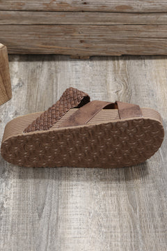 Opulent Brown Braided Platform Slip-Ons: Luxurious Elegance