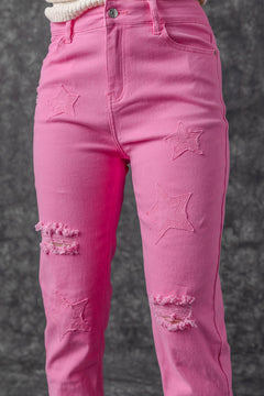 Hot Pink Star Patchwork Jeans