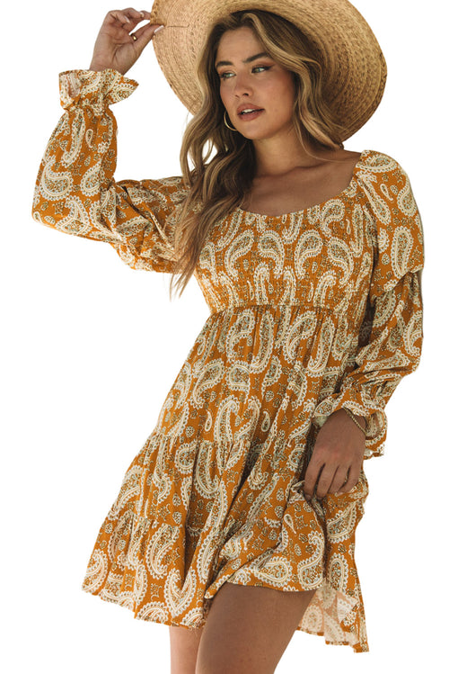 Yellow Boho Paisley Floral Dress: Bohemian Elegance