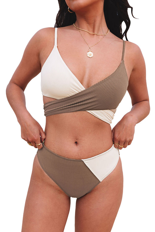 Khaki Love Knot Colour Block Bikini: Summer Romance