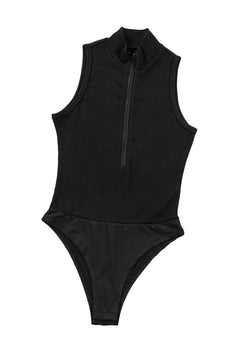 Sophisticated Black Zip-Up Sleeveless Bodysuit