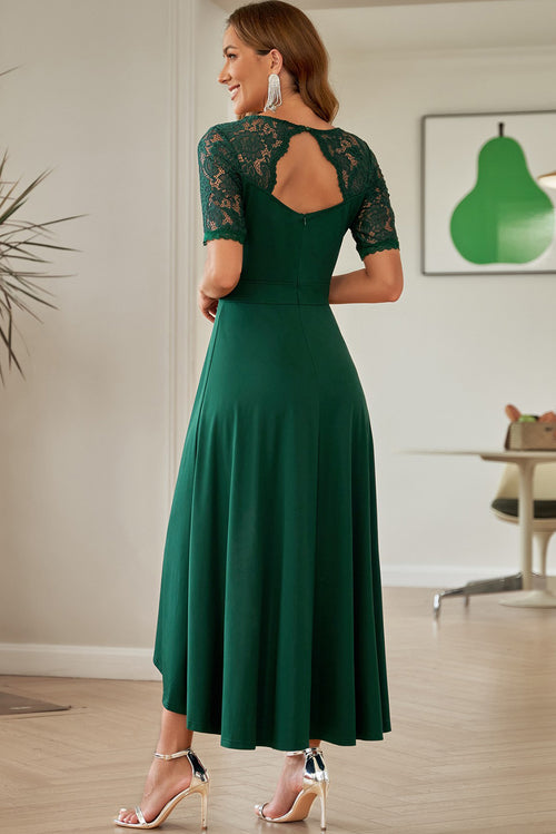 Elegant Lace V-Neck Dress: Sophisticated Sheer Pleasure