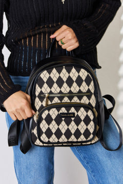 Argyle Pattern PU Leather Backpack: Noble Elegance