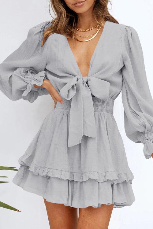 Sophisticated Gray Lantern Sleeve Dress