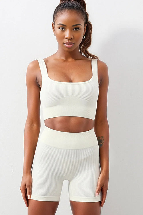 White Ribbed Knit Yoga Set: Fashion & Function