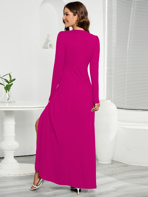 Elegant V-Neck Long Sleeve Split Dress