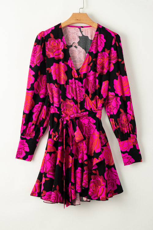 Elegant Rose Floral V Neck Sleeve Dress