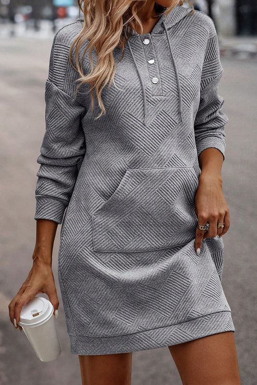 Elegant Gray Textured Hooded Mini Dress